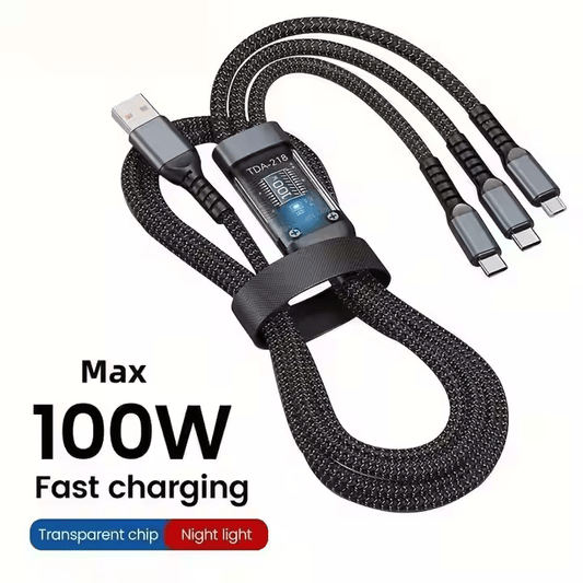Vente chaude 3 en 1 100W Câble USB universel lumineux nocturne Câble USB Type-C universel pour téléphone portable/Câble de charge Android