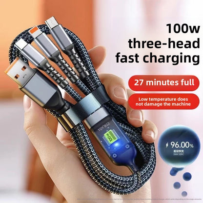 Vente chaude 3 en 1 100W Câble USB universel lumineux nocturne Câble USB Type-C universel pour téléphone portable/Câble de charge Android