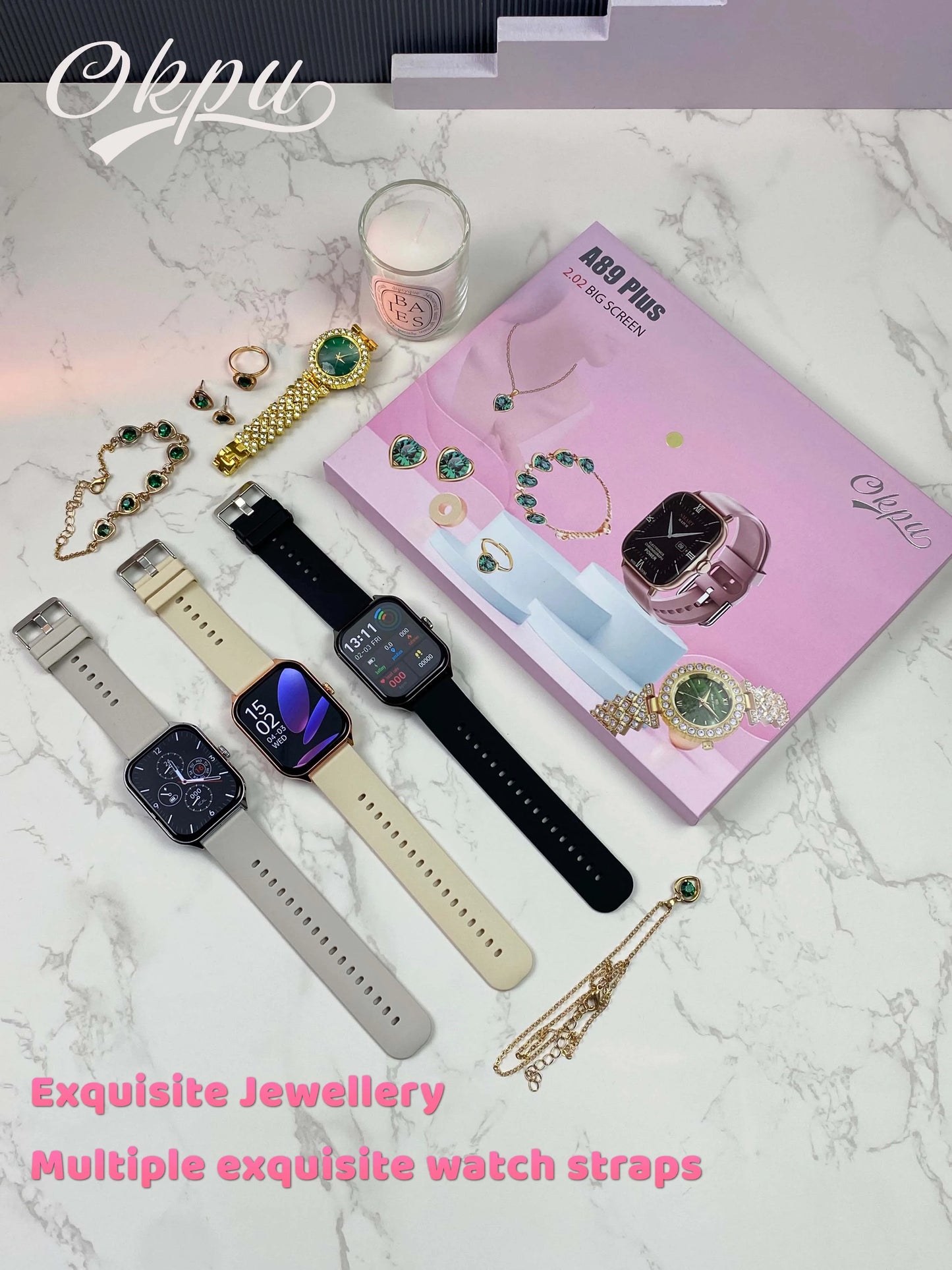 ✨ Pack Élégance Femme – Montre Smart + Bijoux Dorés ✨