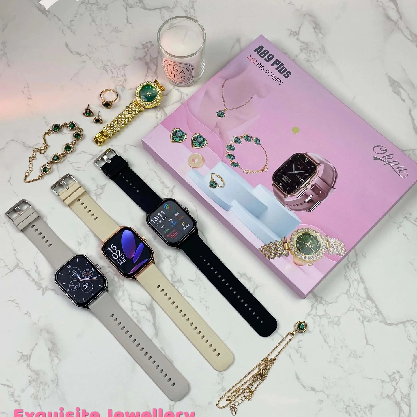 ✨ Pack Élégance Femme – Montre Smart + Bijoux Dorés ✨